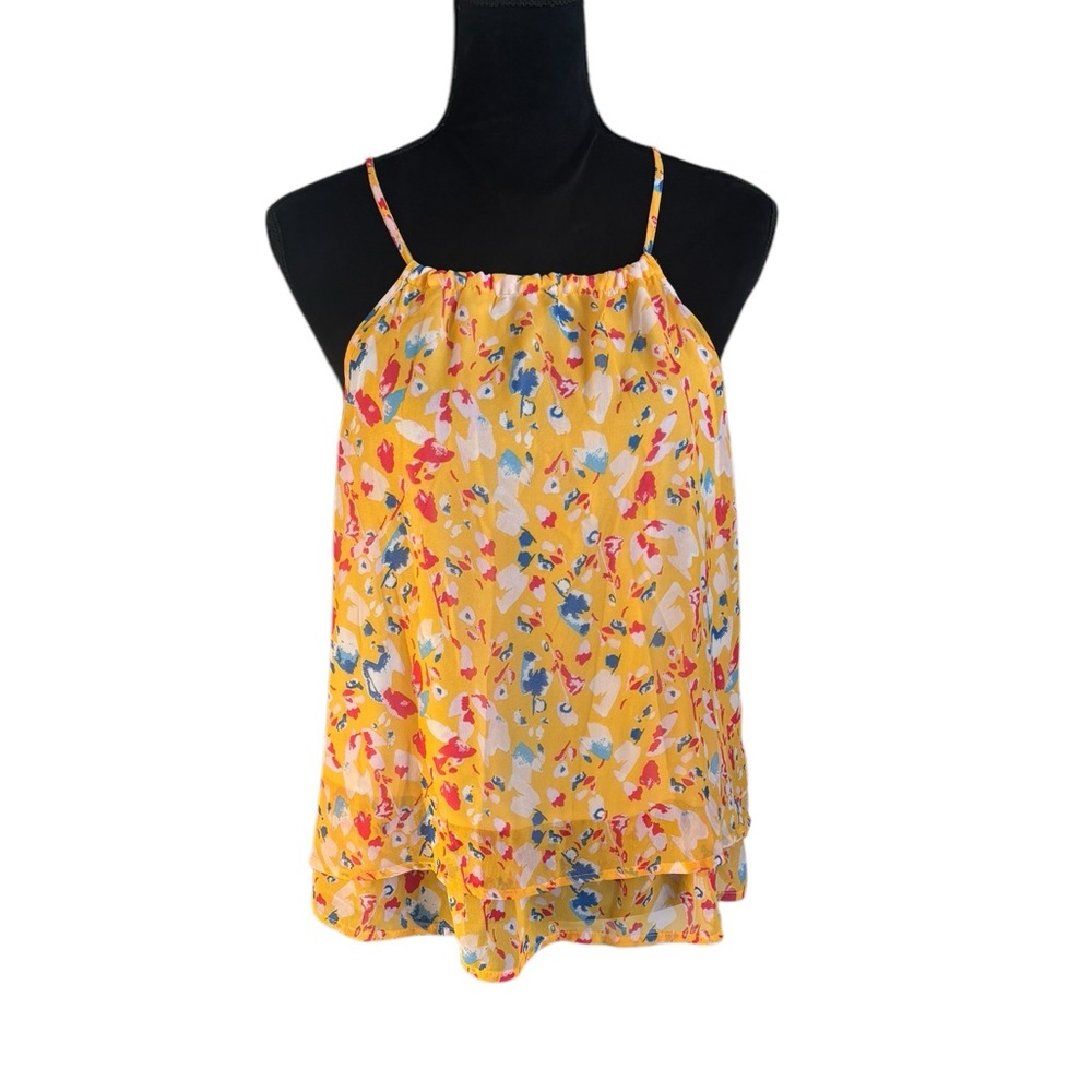 Eclair NWT summer yellow print flowing layered bohemian tank top extra large